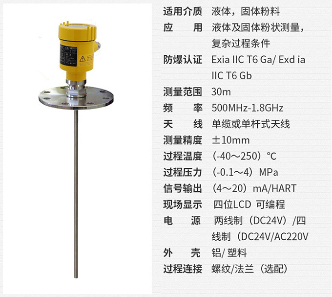 缆式导波雷达液位计RD710技术参数表图