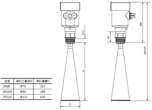 导波杆式雷达液位计RD708外形尺寸图