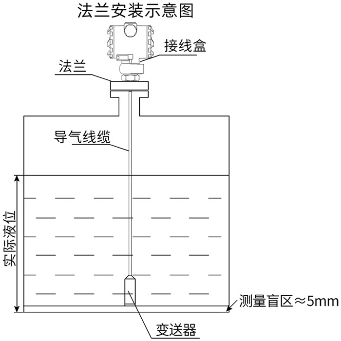 水池投入式液位计法兰安装示意图