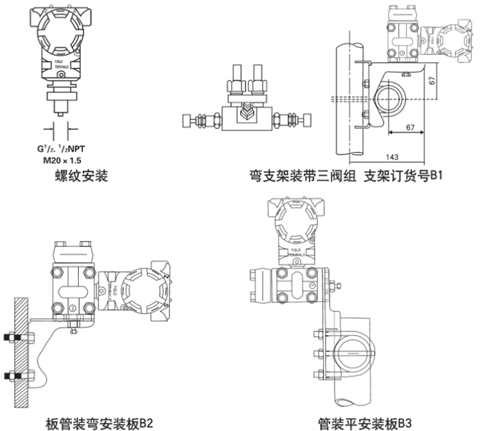 隔膜液位变送器安装方式示意图